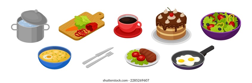 Food and Products from Kitchen Isometric Vector Set
