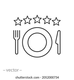 food rating icon, critic or review culinary, restaurant feedback, catering guide, evaluation or cook reputation, thin line symbol - editable stroke vector illustration