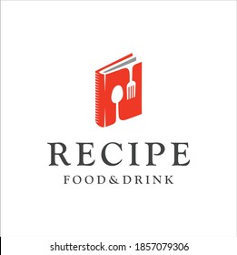 Food Book Logo Design. Food-Blog-Logo mit Geschirr einzeln auf weißem Hintergrund. Design-Template-Emblem, Abzeichen, Zeichen für Rezept-Buch, Food Culinary Education School Logo Design Vector Stock.