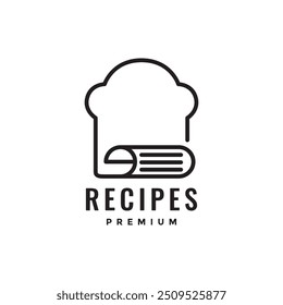food recipe with chef hat line logo design vector