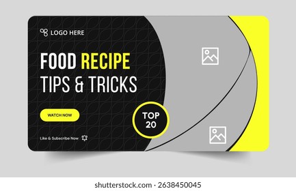 Food recipe daily tips and tricks video cover banner design, delicious food recipe tips and tricks video cover banner design, editable vector eps 10 file format