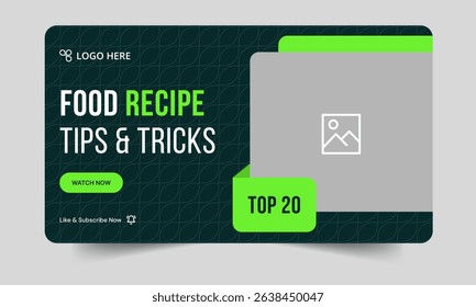 Food recipe daily tips and tricks video cover banner design, delicious food recipe tips and tricks video cover banner design, editable vector eps 10 file format
