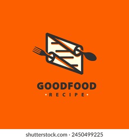 food recipe logo design inspiration with paper and fork spoon illustration