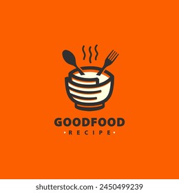 food recipe logo design inspiration with paper and fork spoon illustration