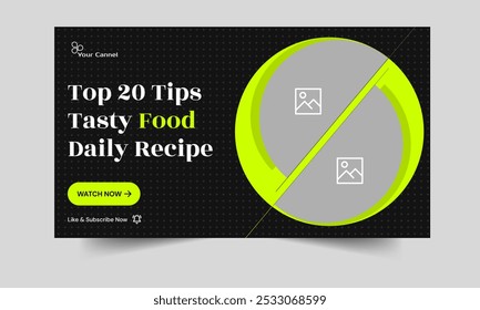 Food recipe tips and tricks video thumbnail banner design, daily tasty food recipe techniques video cover banner template, fully editable vector eps 10 file format