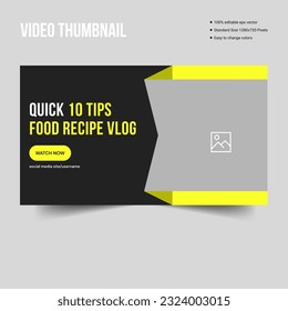 Food recipe vlog thumbnail banner template design, fully customizable vector eps 10 file format banner