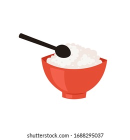 Food Red Bowl With Rice And Spoon