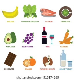 Food for Reduce Stress Vector Infographic Elements