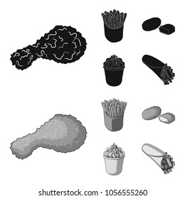 Food, refreshments, snacks and other web icon in black,monochrom style.Packaging, paper, potatoes icons in set collection.