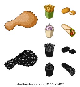 Food, refreshments, snacks and other web icon in cartoon,black style.Packaging, paper, potatoes icons in set collection.