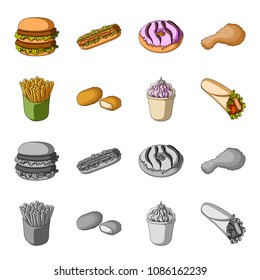Food, refreshments, snacks and other web icon in cartoon, monochrome style.Packaging, paper, potatoes icons in set collection.