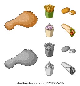 Food, refreshments, snacks and other web icon in cartoon,monochrome style.Packaging, paper, potatoes icons in set collection.