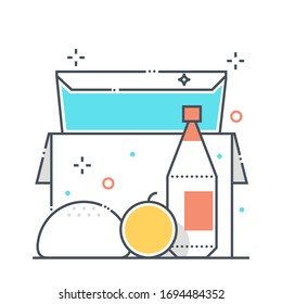 Food related color line vector icon, illustration. The icon is about box, store, market, corona virus, contamination, epidemic. The composition is infinitely scalable.