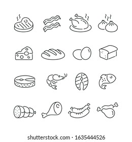 Food related icons: thin vector icon set, black and white kit