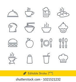 Food Related Icons / Vectors Set - In Line / Stroke Design (Breakfast, Lunch, Dinner)