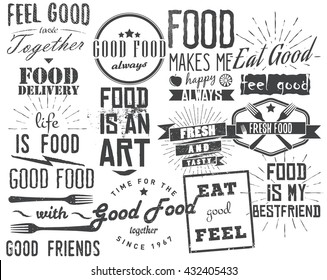 Food related typographic quotes, labels, badges, logos, design elements.