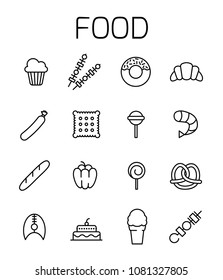 Food related vector icon set. Well-crafted sign in thin line style with editable stroke. Vector symbols isolated on a white background. Simple pictograms.