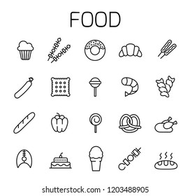 Food related vector icon set. Well-crafted sign in thin line style with editable stroke. Vector symbols isolated on a white background. Simple pictograms.