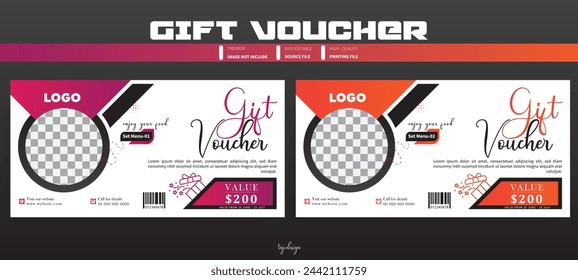 Food relative Gift Voucher template design for restaurant promotion item, Discount card or voucher fast food template design with linear pattern of food and drinks, 