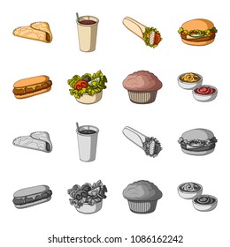 Food, rest, refreshments, and other web icon in cartoon,monochrome style.Cake, biscuit, cream, icons in set collection.