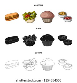 Food, rest, refreshments, and other web icon in cartoon,black,outline style. Cake, biscuit, cream, icons in set collection.