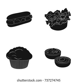Food, rest, refreshments, and other web icon in black style.Cake, biscuit, cream, icons in set collection.