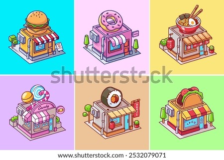 Food Restaurant Building Vector Design Illustrations Pack