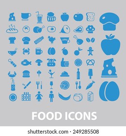 food, restaurant, cafe, vegetables, fruits icons, signs, illustrations set, vector