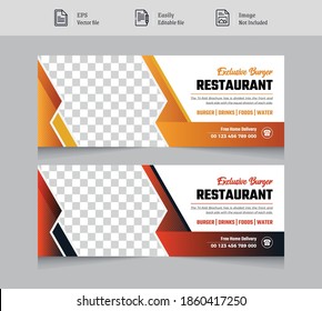 Food and Restaurant cover photo design template for social media post. colorful and abstract theme. multipurpose use shape-able layout.