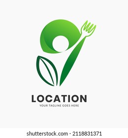 Food, restaurant, and culinary location logos. location marker symbol, healthy food.
