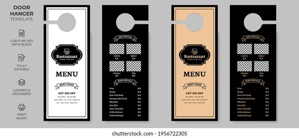 Food Restaurant Door Hanger, Vector illustration, modern Door hanger, do not disturb and make up room sign Premium Vector, Door hanger design template, luxury