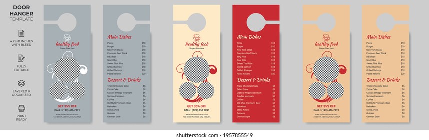 Food Restaurant Door Hanger, Vector illustration, modern Door hanger, do not disturb and make up room sign Premium Vector, Door hanger design template