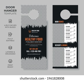 Food Restaurant Door Hanger, Vector illustration, modern Door hanger, do not disturb and make up room sign Premium Vector, Door hanger design template, luxury