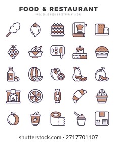 Elementos de comida y restaurante. Conjunto de iconos de Web de dos colores. Simple Ilustración vectorial.