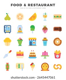 Food and Restaurant Flat icons collection. 25 icon set in a Flat design.