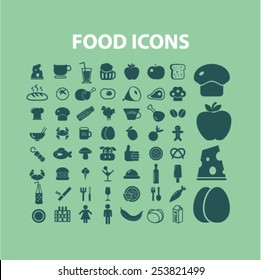 food, restaurant, grocery isolated flat icons, signs, symbols illustrations, images, silhouettes on background, vector