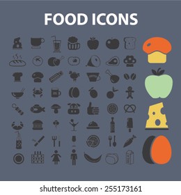 comida, restaurante, comestibles, carne, verduras, queso, iconos de diseño aislados de forma plana, símbolos, ilustraciones sobre el fondo para web y aplicaciones, vector