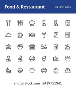 Food and Restaurant Icon Set with line style. Pixel perfect icons based on 48 x 48 px grids.