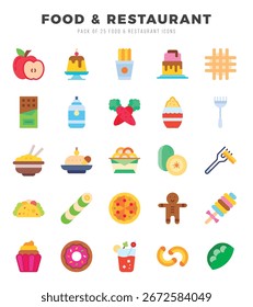 Iconos de comida y restaurante Paquete. Iconos de estilo plano. Ilustración vectorial.
