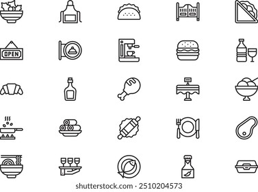 Food and restaurant icons collection is a vector illustration with editable stroke.