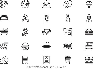 Food and restaurant icons collection is a vector illustration with editable stroke.