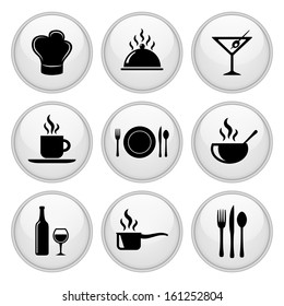 Food and Restaurant Icons Glossy White Button Icon Set