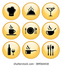 Food & Restaurant Icons Gold Button Icon Set