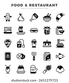 Food and Restaurant Icons Pack Lineal Filled Style. Vector illustration.