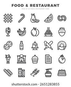 Food and Restaurant Icons Pack Lineal Style. Vector illustration.