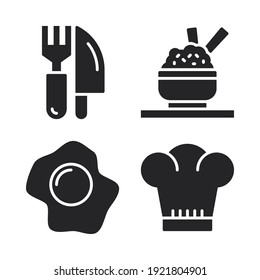 food restaurant icons set = cutlery, rice bowl, fried egg, chef hat. Perfect for website mobile app, app icons, presentation, illustration and any other projects.