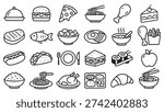 Food and restaurant icons set, flat outline vector, black line