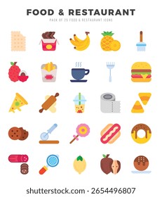 Comida e restaurante ícones conjunto. Ilustração vetorial.
