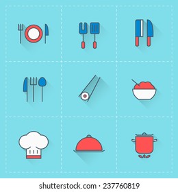 Food and restaurant icons. Vector icon set in flat design style. For web site design and mobile apps