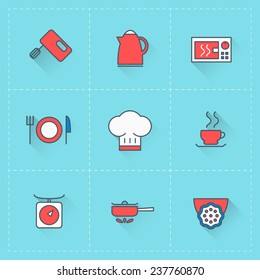 Food and restaurant icons. Vector icon set in flat design style. For web site design and mobile apps